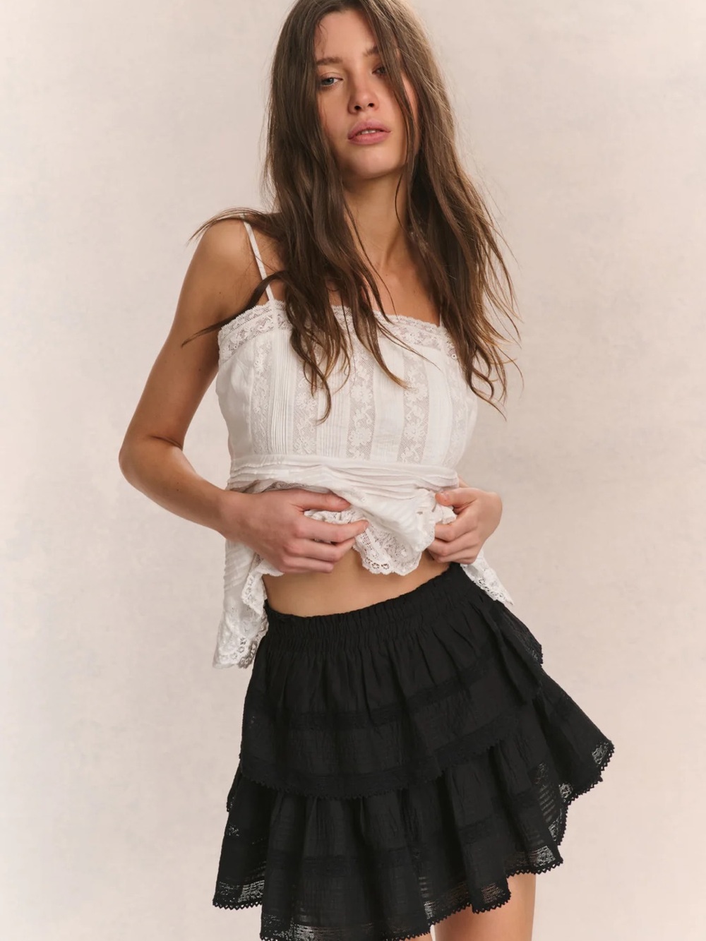 Loveshack Fancy Black Mini Heritage Skirt